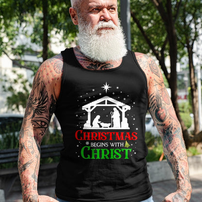 Christian Tee, Christian Faith Unisex T-Shirt/Hoodie/Sweatshirt HLT00 - Christmas Begins With Christ Christian Religious Jesus Xmas T-Shirt