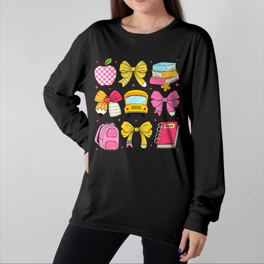 Best Student Shirt, Funny Back To School UnisexT-Shirt/Hoodie/Sweatshirt HLT00 - Back to School Coquette Bow First Day of School Teacher Girl T-Shirt