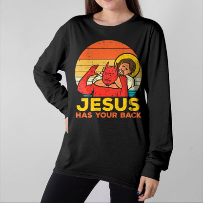 Christian Tee, Christian Faith Unisex T-Shirt/Hoodie/Sweatshirt HLT00 - Jesus Has Your Back Jiu Jitsu Retro Christian Men Women Kids T-Shirt