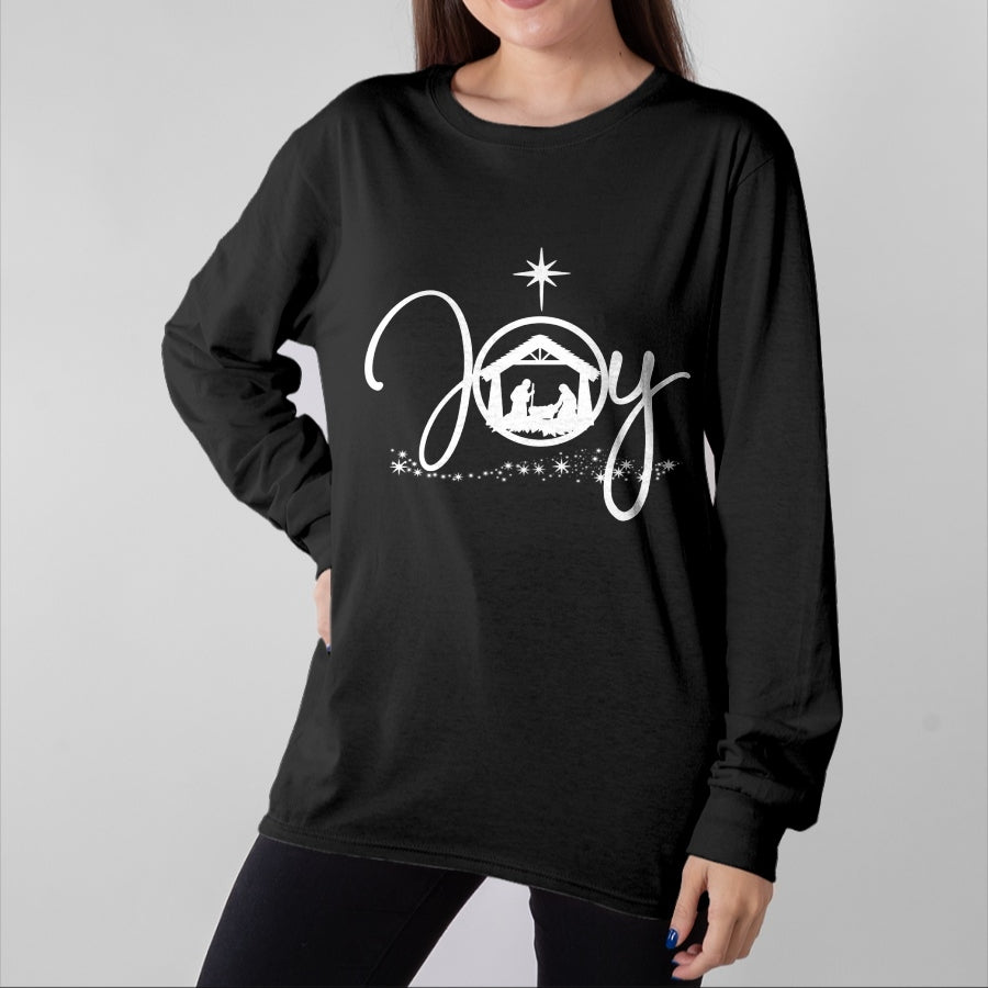 Christian Tee, Christian Faith Unisex T-Shirt/Hoodie/Sweatshirt HLT00 - Christian Christmas Joy Jesus Nativity Scene Faith Gift Long Sleeve T-Shirt