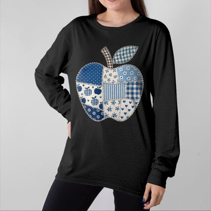 Best Student Shirt, Funny Back To School UnisexT-Shirt/Hoodie/Sweatshirt HLT00 - Blue Patchwork Preppy Apples Back to School Teacher Student T-Shirt