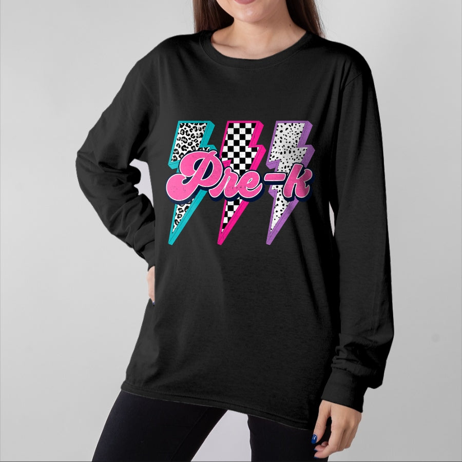 Best Student Shirt, Funny Back To School UnisexT-Shirt/Hoodie/Sweatshirt HLT00 - Girl Checkered Leopard Lightning Back to School Pre-K T-Shirt