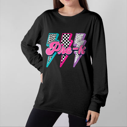 Best Student Shirt, Funny Back To School UnisexT-Shirt/Hoodie/Sweatshirt HLT00 - Girl Checkered Leopard Lightning Back to School Pre-K T-Shirt