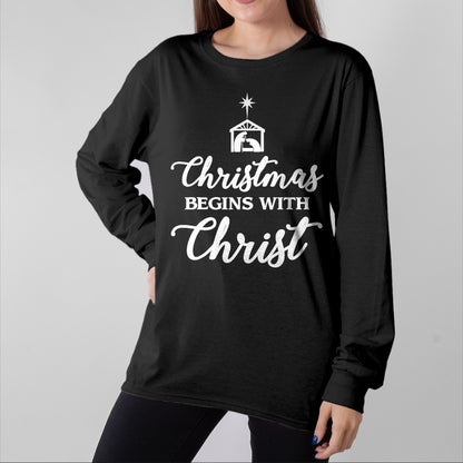 Christian Tee, Christian Faith Unisex T-Shirt/Hoodie/Sweatshirt HLT00 - Christmas Begins With Christ Christmas T-Shirt T-Shirt