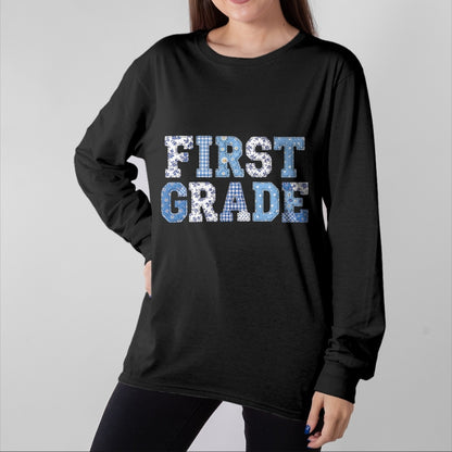 Best Student Shirt, Funny Back To School UnisexT-Shirt/Hoodie/Sweatshirt HLT00 - 1st First Grade Teacher Blue Patchwork Back to School Girls T-Shirt