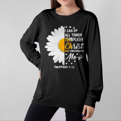 Christian Tee, Christian Faith Unisex T-Shirt/Hoodie/Sweatshirt HLT00 - I Can Do All Things Through Christ - Daisy Flower Religious T-Shirt (2)