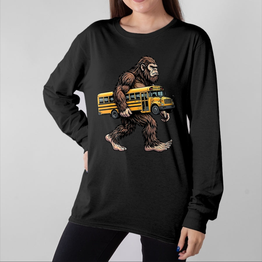 Best Student Shirt, Funny Back To School UnisexT-Shirt/Hoodie/Sweatshirt HLT00 - Bigfoot Carrying School Bus Funny Sasquatch Back to School T-Shirt