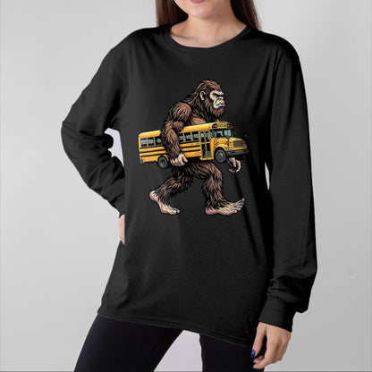 Best Student Shirt, Funny Back To School UnisexT-Shirt/Hoodie/Sweatshirt HLT00 - Bigfoot Carrying School Bus Funny Sasquatch Back to School T-Shirt