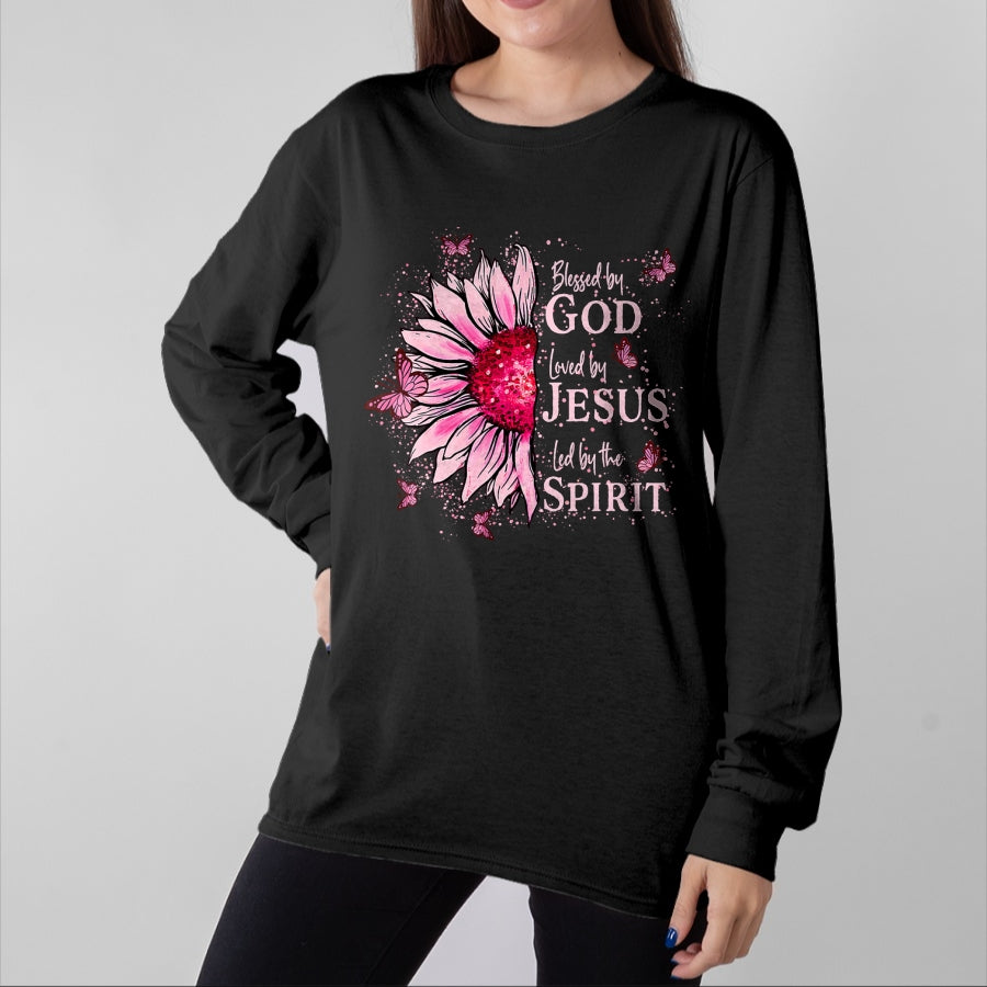 Christian Tee, Christian Faith Unisex T-Shirt/Hoodie/Sweatshirt HLT00 -  Blessed By God - Loved By Jesus Pink Sunflower T-Shirt