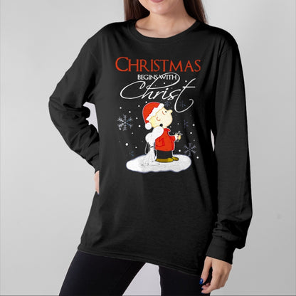 Christian Tee, Christian Faith Unisex T-Shirt/Hoodie/Sweatshirt HLT00 - Christmas Begins With Christ Xmas Gift Holiday costume T-Shirt