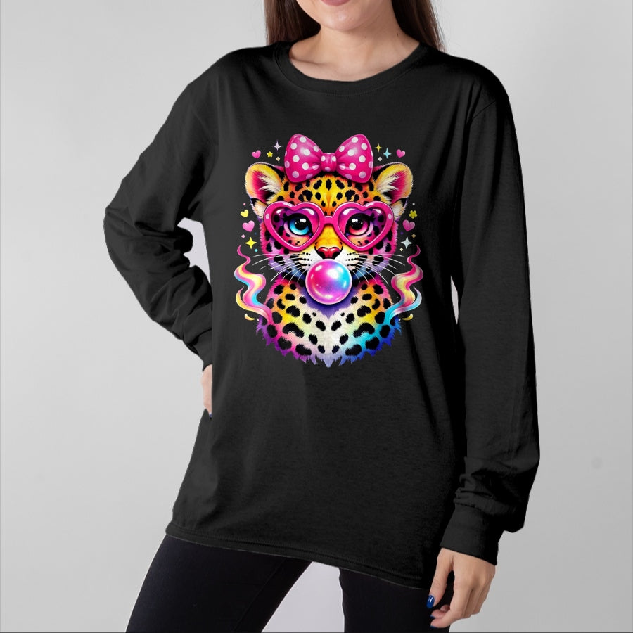 Best Student Shirt, Funny Back To School UnisexT-Shirt/Hoodie/Sweatshirt HLT00 - Funny Leopard Glasses Blowing Bubble Gum Back to School Kids T-Shirt, Women, Black, Medium