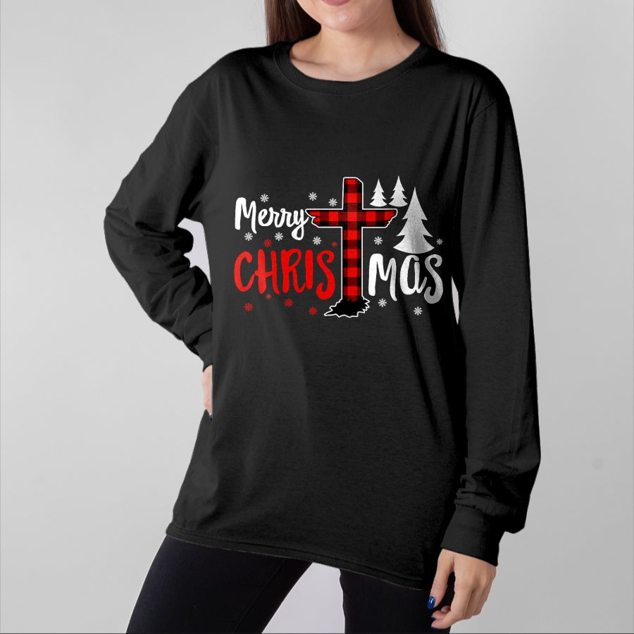 Christian Tee, Christian Faith Unisex T-Shirt/Hoodie/Sweatshirt HLT00 - Merry Christmas Christians Buffalo Plaid T-Shirt