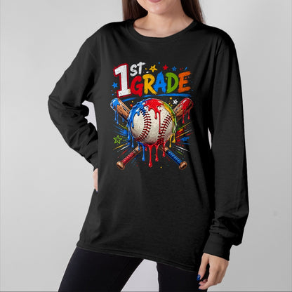 Best Student Shirt, Funny Back To School UnisexT-Shirt/Hoodie/Sweatshirt HLT00 - 1st Grade Back to School Baseball drip ice Cream T-Shirt