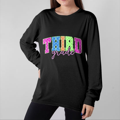 Best Student Shirt, Funny Back To School UnisexT-Shirt/Hoodie/Sweatshirt HLT00 - Back to School Neon Checkered Third Grade, Colorful Teacher T-Shirt