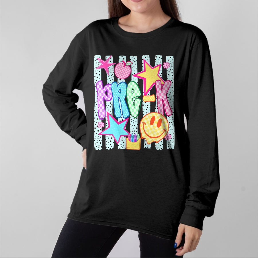 Best Student Shirt, Funny Back To School UnisexT-Shirt/Hoodie/Sweatshirt HLT00 - Back to School Colorful Pre K Checkered Girl Teacher T-Shirt