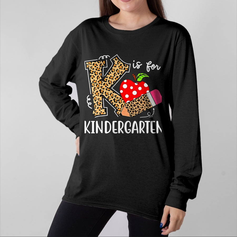 Best Student Shirt, Funny Back To School UnisexT-Shirt/Hoodie/Sweatshirt HLT00 - K is for Kindergarten Teacher Leopard Back to School Children T-Shirt, Men, Black, 3X-Large