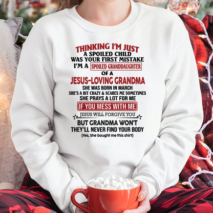 Christian Girl Shirt – Spoiled by Grandma March Edition – From Grandma to Granddaughter virgo03 (SKU07-181-03)