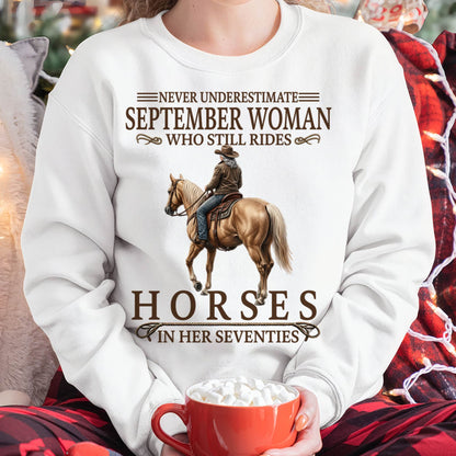 SEPTEMBER SHIRT, A WOMAN WHO STILL RIDES HORSES IN HER SEVENTIES - Virgo09 (SKU2604-287-09)