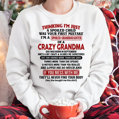 SEPTEMBER - I'M A SPOILED GRANDDAUGHTER OF A CRAZY GRANDMA - From Grandma - virgo09 (SKU-GMD1-NTT09)