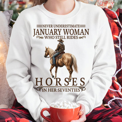 JANUARY SHIRT, A WOMAN WHO STILL RIDES HORSES IN HER SEVENTIES - Virgo01 (SKU2604-287-01)