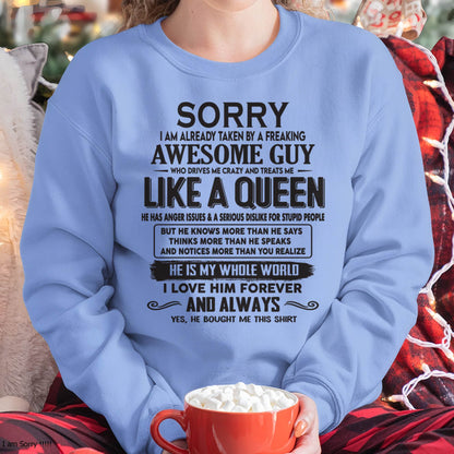 Sorry I am already taken by a freaking awesome guy - Gift for Wife From Husband - Virgo00 (SKU08-25-00)