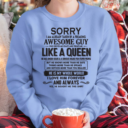 Sorry I am already taken by a freaking awesome guy - Gift for Wife From Husband - Virgo00 (SKU08-25-00)