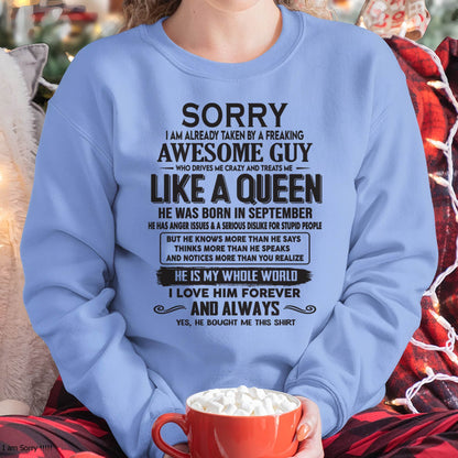 September - Sorry I am already taken by a freaking awesome guy - Gift for Wife From Husband - Virgo09 (SKU08-25-09)