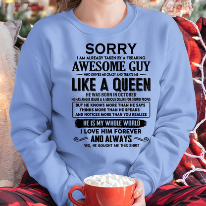 October - Sorry I am already taken by a freaking awesome guy - Gift for Wife From Husband - Virgo10 (SKU-SRG-10)
