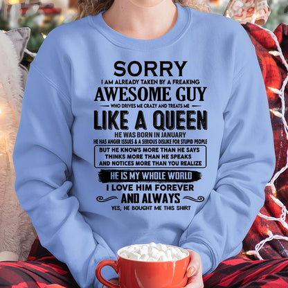 January - Sorry I am already taken by a freaking awesome guy - Gift for Wife From Husband - Virgo01 (SKU-SRG-01)