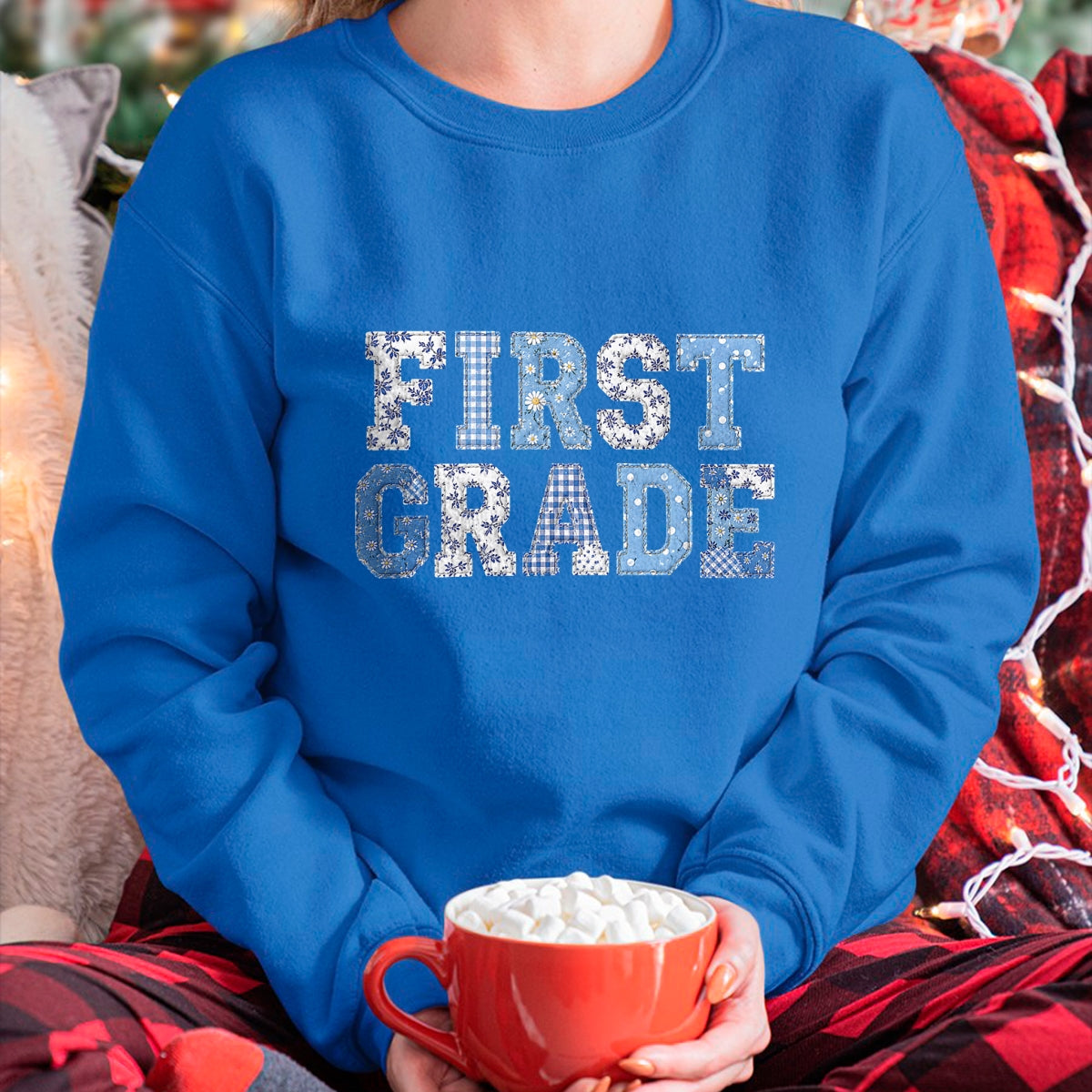 Best Student Shirt, Funny Back To School UnisexT-Shirt/Hoodie/Sweatshirt HLT00 - 1st First Grade Teacher Blue Patchwork Back to School Girls T-Shirt