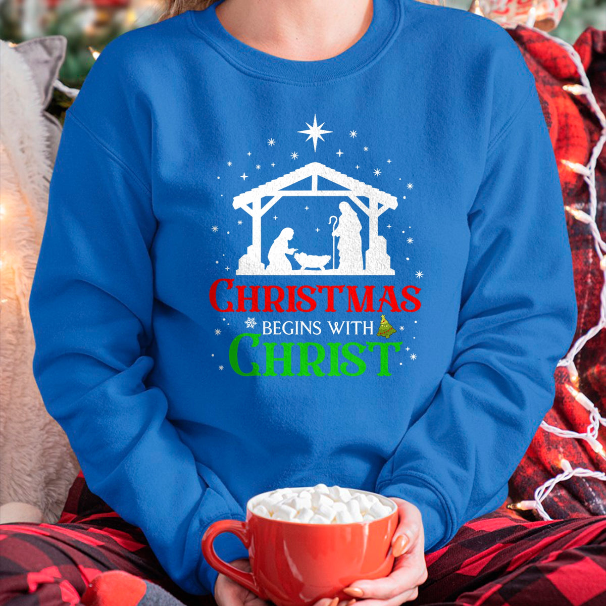 Christian Tee, Christian Faith Unisex T-Shirt/Hoodie/Sweatshirt HLT00 - Christmas Begins With Christ Christian Religious Jesus Xmas T-Shirt