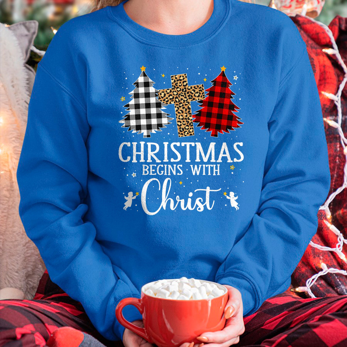 Christian Tee, Christian Faith Unisex T-Shirt/Hoodie/Sweatshirt HLT00 - Christmas Begins With Christ Jesus Cross Christian Christmas T-Shirt