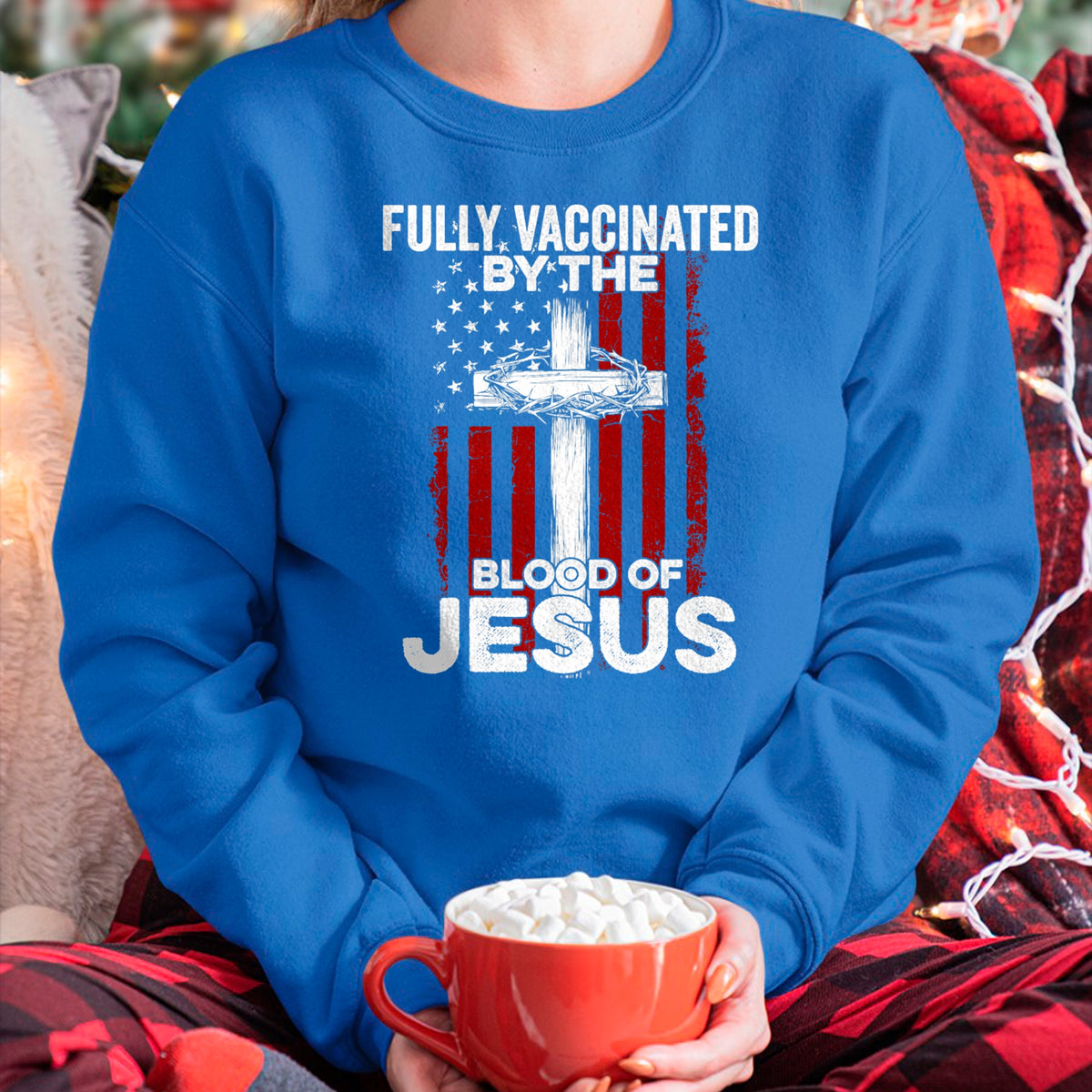 Christian Tee, Christian Faith Unisex T-Shirt/Hoodie/Sweatshirt HLT00 - Fully Vaccinated By The Blood Of Jesus Christian USA Flag T-Shirt