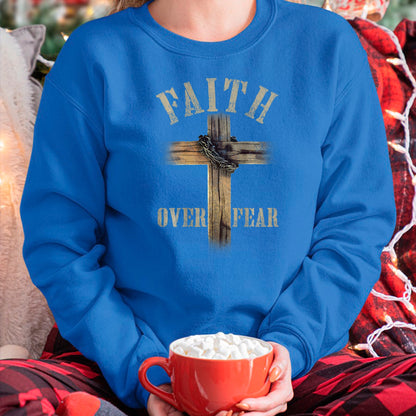 Christian Tee, Christian Faith Unisex T-Shirt/Hoodie/Sweatshirt HLT00 - Faith Over Fear American Christian Cross God Jesus (on back) T-Shirt (1)