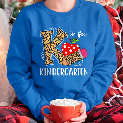 Best Student Shirt, Funny Back To School UnisexT-Shirt/Hoodie/Sweatshirt HLT00 - K is for Kindergarten Teacher Leopard Back to School Children T-Shirt, Men, Black, 3X-Large