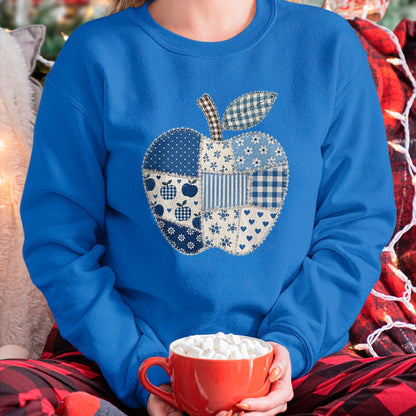 Best Student Shirt, Funny Back To School UnisexT-Shirt/Hoodie/Sweatshirt HLT00 - Blue Patchwork Preppy Apples Back to School Teacher Student T-Shirt