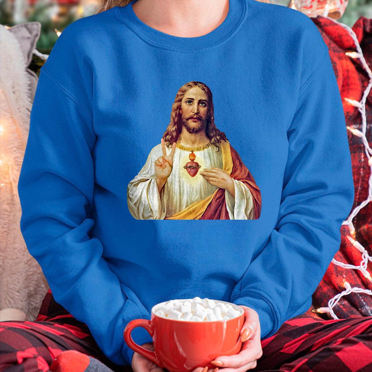 Christian Tee, Christian Faith Unisex T-Shirt/Hoodie/Sweatshirt HLT00 - Jesus Christ Sacred Heart Peace Sign Portrait T-Shirt