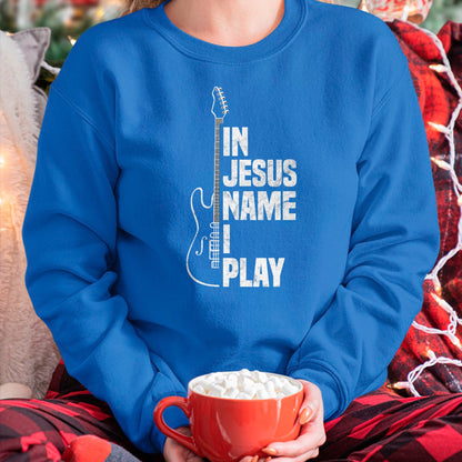 Christian Tee, Christian Faith Unisex T-Shirt/Hoodie/Sweatshirt HLT00 - In Jesus Name I Play Guitar Christian Guitar Player T-Shirt
