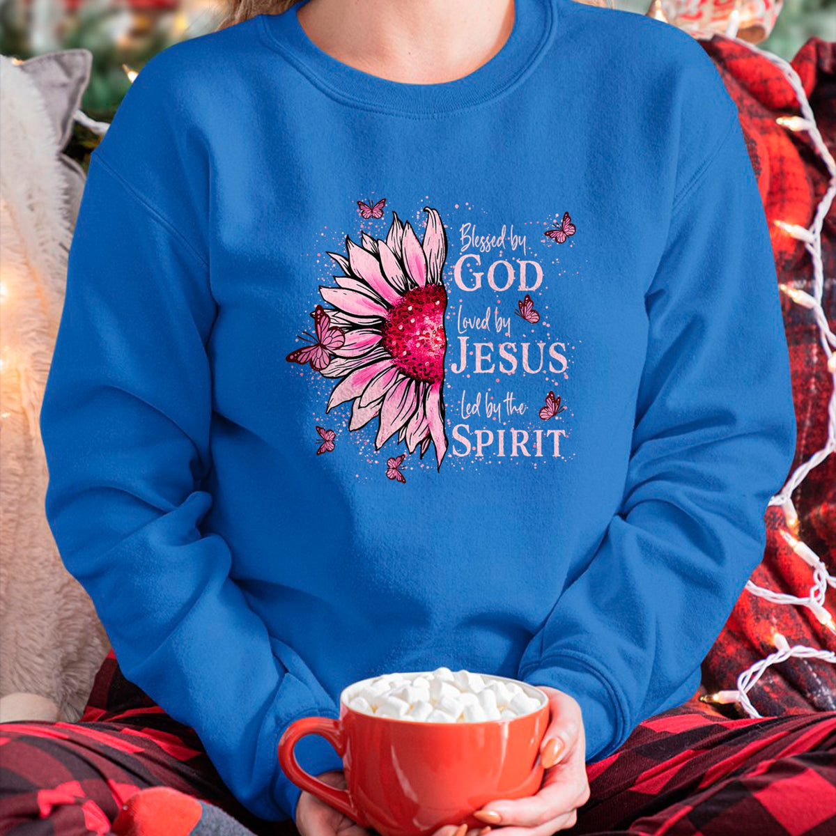 Christian Tee, Christian Faith Unisex T-Shirt/Hoodie/Sweatshirt HLT00 -  Blessed By God - Loved By Jesus Pink Sunflower T-Shirt