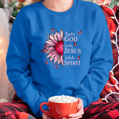 Christian Tee, Christian Faith Unisex T-Shirt/Hoodie/Sweatshirt HLT00 -  Blessed By God - Loved By Jesus Pink Sunflower T-Shirt