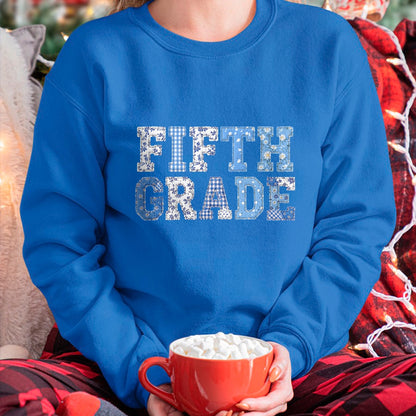Best Student Shirt, Funny Back To School UnisexT-Shirt/Hoodie/Sweatshirt HLT00 - 5th Fifth Grade Teacher Blue Patchwork Back to School Girls T-Shirt