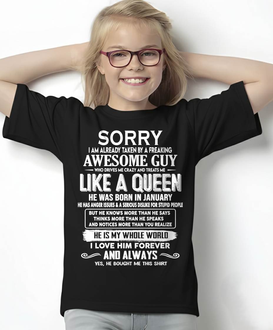 JANUARY SHIRT Sorry, I’m Already Taken By A Freaking Awesome Guy - From Husband - To Wife - Virgo01 (SKU2602-41-01)
