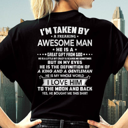 I'M TAKEN BY A FREAKING AWESOME GUY - T SHIRT GIFT FROM HUSBAND - virgo00 (SKU2608-424-00)