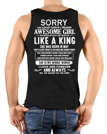 MAY SHIRT Sorry, I Am Already Taken By A Freaking Awesome Girl - From Wife - To Husband - Virgo05 (SKU2602-40-05)