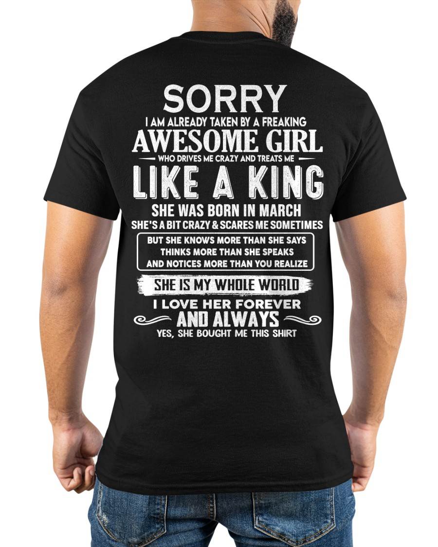 MARCH SHIRT Sorry, I Am Already Taken By A Freaking Awesome Girl - From Wife - To Husband - Virgo03 (SKU2602-40-03)