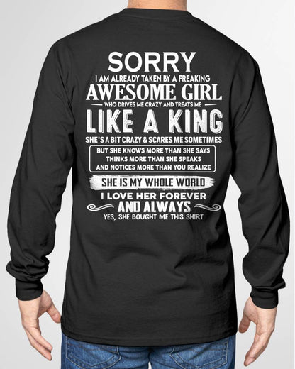 SHIRT Sorry, I Am Already Taken By A Freaking Awesome Girl - From Wife - To Husband - Virgo00 (SKU2602-40-00)