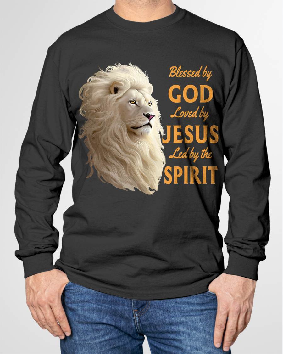 Blessed By God - Loved By Jesus Christian Lion T-Shirt - For Men - Virgo00 (SKU2807-NI-05)