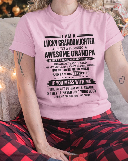 I Am A Lucky Granddaughter T-Shirt – Birthday Gift From Grandpa / Man - virgo00 (SKU11-122-00)
