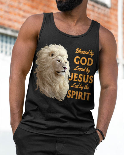 Blessed By God - Loved By Jesus Christian Lion T-Shirt - For Men - Virgo00 (SKU2807-NI-05)