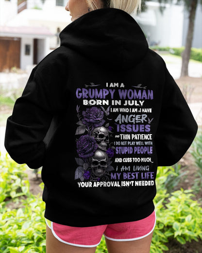 Grumpy Woman Born in July T-Shirt – Funny Skull & Rose Graphic Tee with Quotes - Virgo07 FMA (SKU10-08-07)